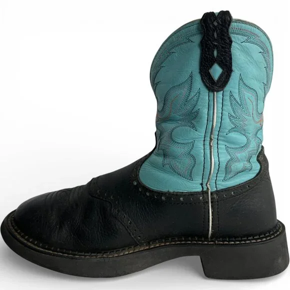 Justin Gypsy Leather Turquoise Blue Western Cowgirl Shorty Roper Boots 8.5 B - Picture 4 of 12